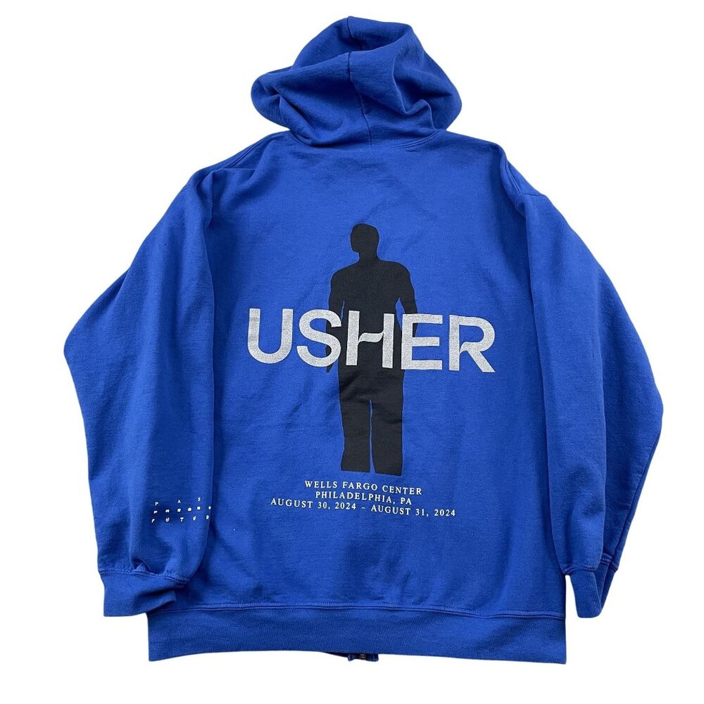 USHER Hoodie Womens Large Blue Full Zip Philadelphia w/ Drawstring‎